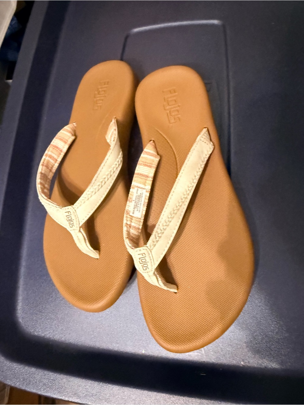 Flojos Women’s Tan Sandal with Cream Patterned Straps